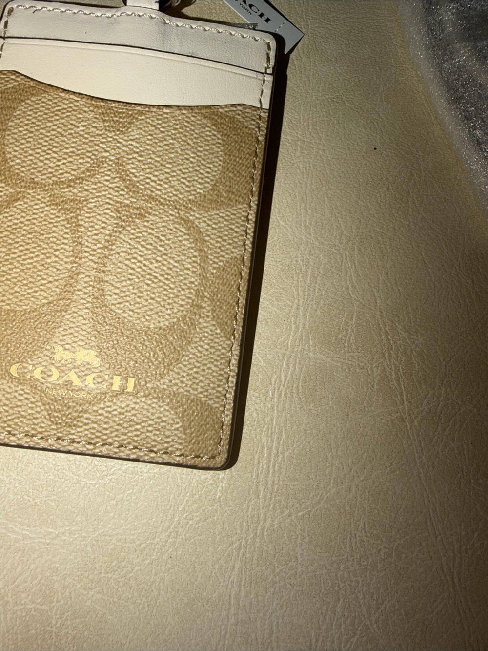 Coach Signature Canvas Light Khaki Cream Card Holder ID Lanyard - Picture 7 of 8